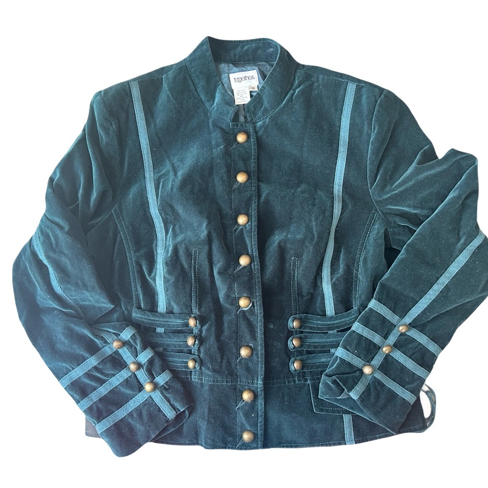 Together Branded Teal Velvet Military-inspired jacket